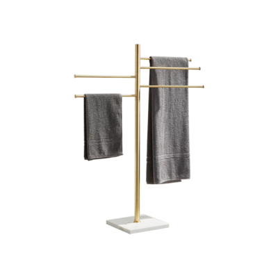 Brass Tower Rack | Artikle Brass Gold Pole | 5 Arms | White Marble Base