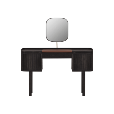 Danish Dressing Table | Fanji Solid Timber  Brass Mirror Holder | JMT-TAN Leather | Stain Black 