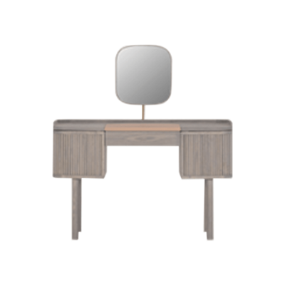 Danish Dressing Table | Fanji Solid Timber  Brass Mirror Holder | JMT-165 VELLUM Leather | Stain Grey