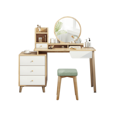 Lectory Dressing Table | Plywood | Round Mirror With 3 draw Cabine | With Stool Set 