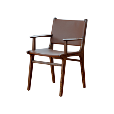 Lectory Brown Loft Dining Chair | Full Leather with Arm | Walnut Timber Frame