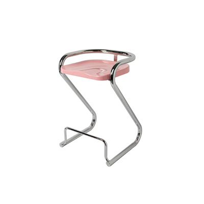 Scandinavian Bar Stool | 1960s Sculpted Z Shape | Replica | Stainless Steel Frame | Pink PP Seat | 65cm Seat Height