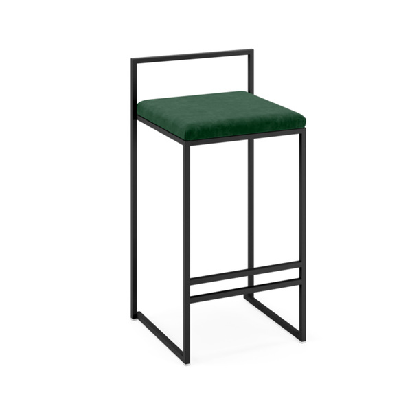 Minimalist Bar Stool Bended Iron Rods with Fabric Cover Black Frame Olive Green Seat