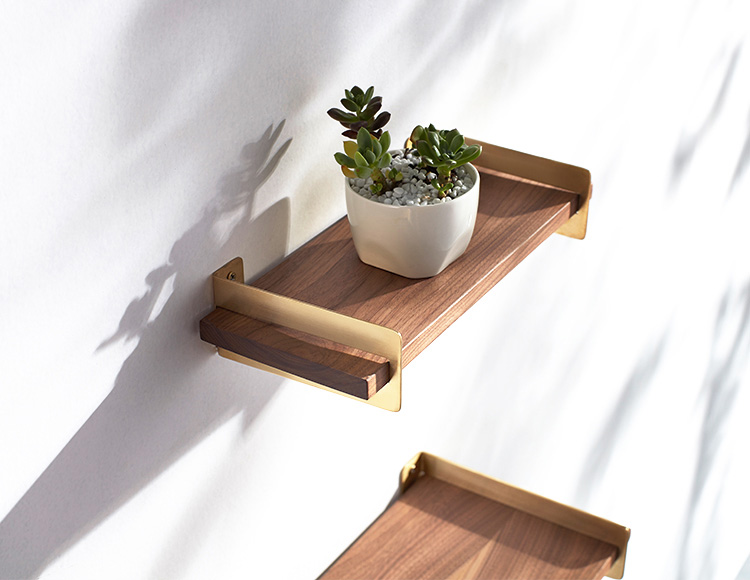 Floating Wall Shelf Floating Rack Brass Gold With Walnut Panel