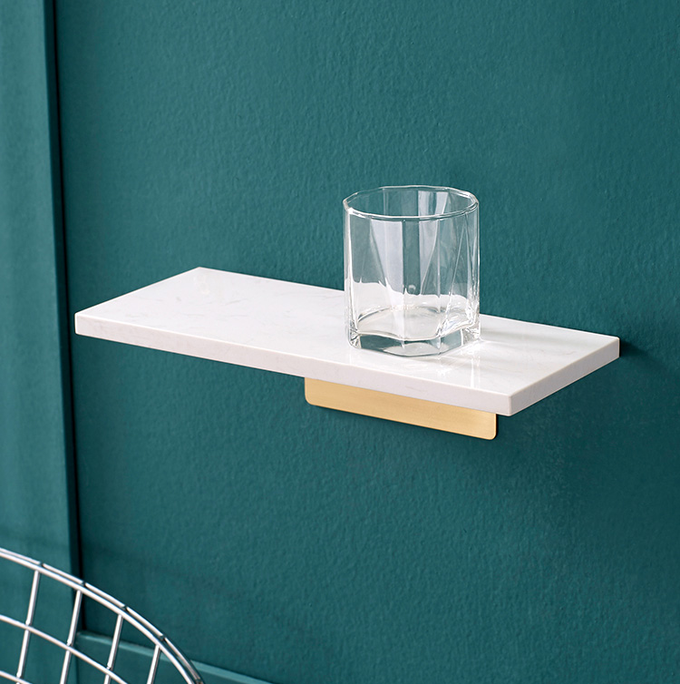 Floating Wall Shelf Floating Rack Brass Gold With White Marble