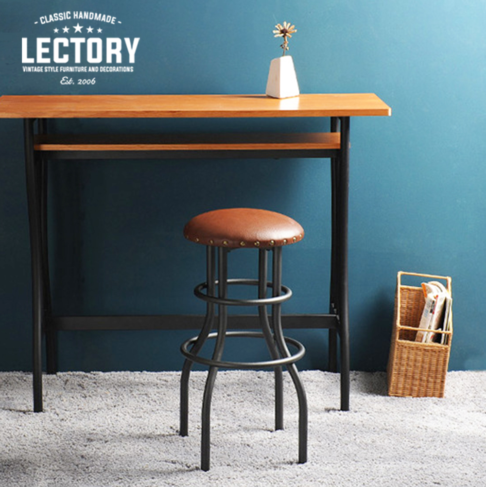 Retro Industrial Leather Seat Bar Stools European Cafe Counter Vintage