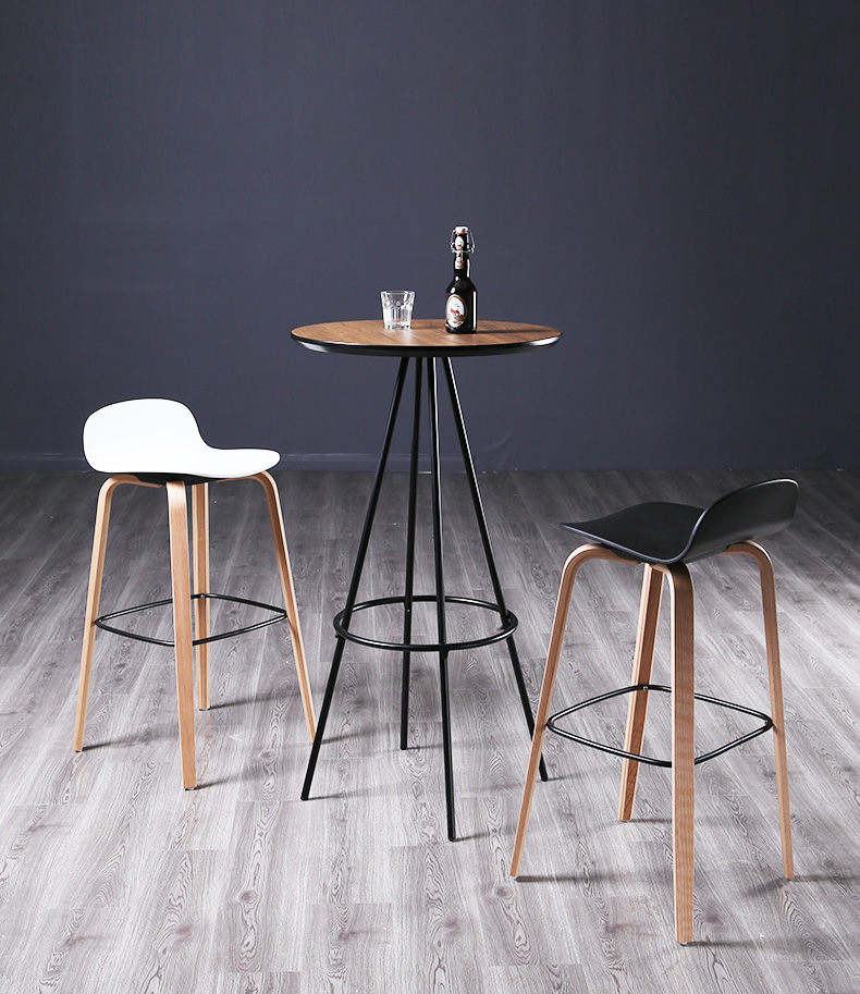 Danish Bar Stool Stiletto Natural Frame Black PP Seat Matt Life