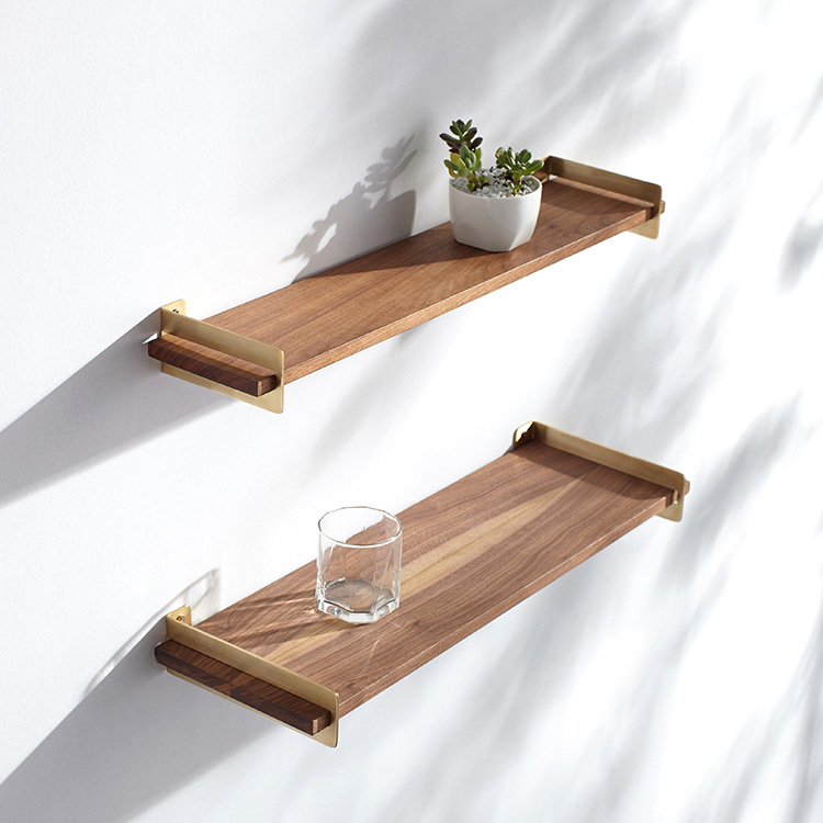 Floating Wall Shelf Floating Rack Brass Gold With Walnut Panel