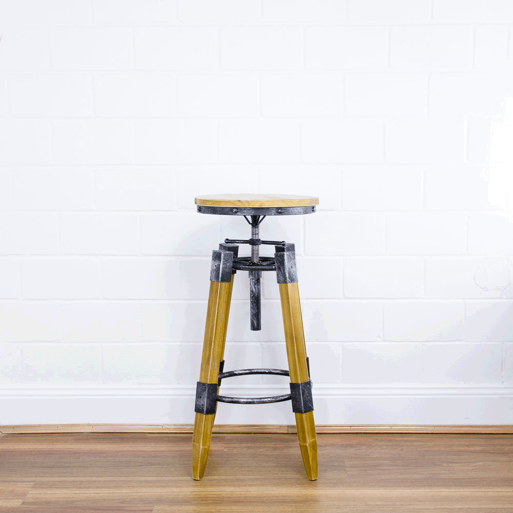 Industrial Swivel Bar Stool Vintage Wood Retro Barn Kitchen Dining