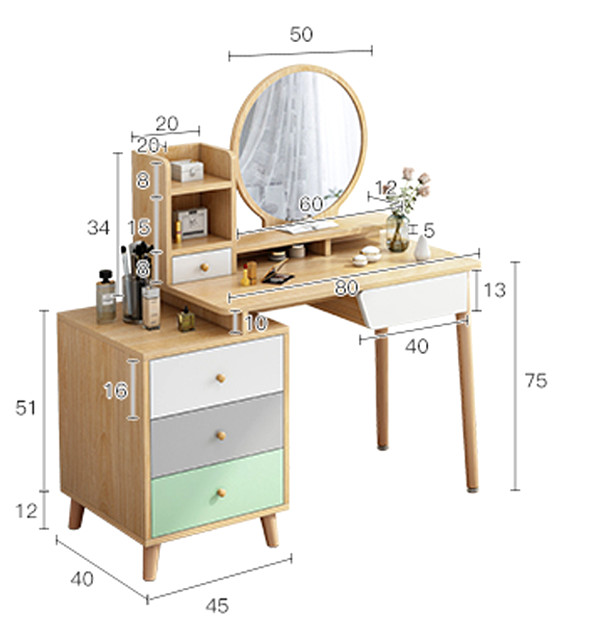 Lectory Dressing Table | Plywood | Round Mirror With 3 draw Cabine ...