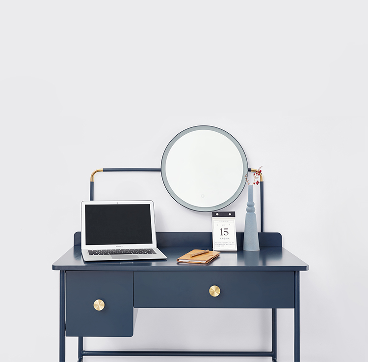 Scandinavian Full Moon Navy Blue Dressing Table with Mirror LED