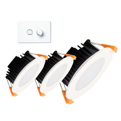 13W Tri Colour LED Dimmable Downlight Kit | Dimmer Switch Bundle | Tri Colour Starter Pack