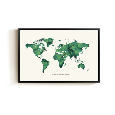 Canvas Print - Green World Map | Banana Leaves | Medium 60 x 80cm | Wall Art Home Decor