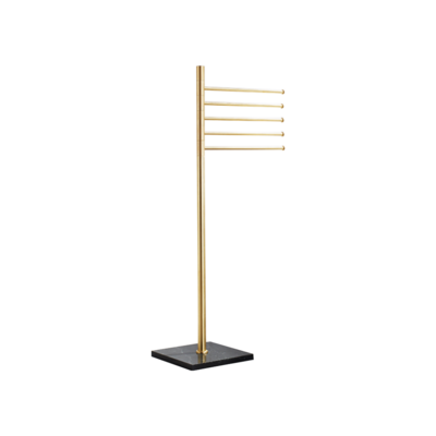 Brass Tower Rack | Artikle Brass Gold Pole | 5 Arms | Black Marble Base