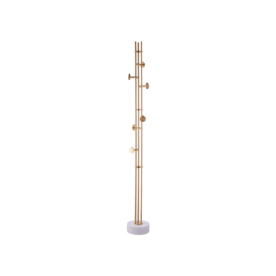 Brass Tower Rack | Artikle Brass Gold Pole | 6 Dot Hook | White Marble Base