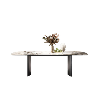 Lectory Marble Granite Slabs Dining Table | European Light Luxury | Stainless Steel Stand 