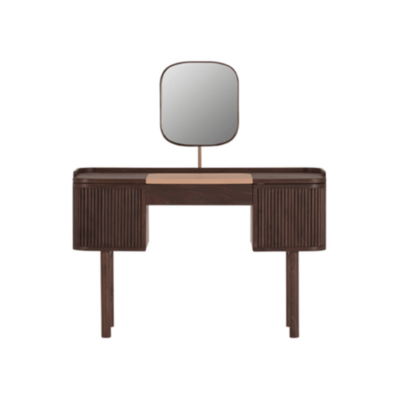 Danish Dressing Table | Fanji Solid Timber  Brass Mirror Holder | JMT-TAN Leather | Walnut