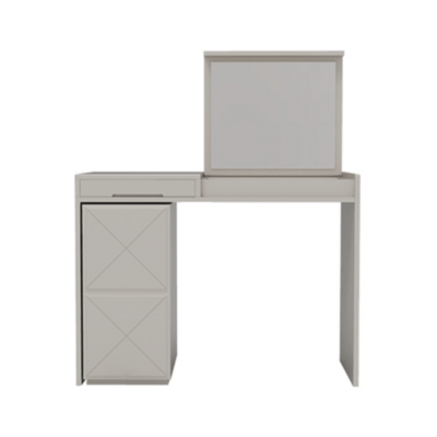 Danish Dressing Table | Minimalist Foldable Mirror | Single Draw with Side Cabinet | Cloudy White 