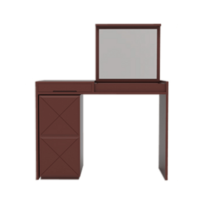 Danish Dressing Table | Minimalist Foldable Mirror | Single Draw with Side Cabinet | Dark Red