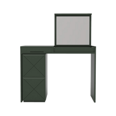 Danish Dressing Table | Minimalist Foldable Mirror | Single Draw with Side Cabinet | Olive Green