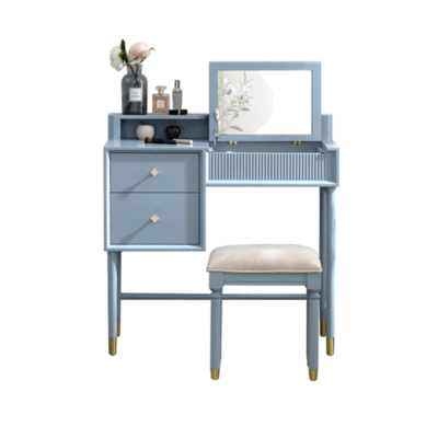 Lectory Dressing Table | OYMJ Foldable Mirror 2 Draws with Stool Set | Light Blue