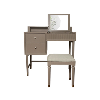 Lectory Dressing Table | OYMJ Foldable Mirror 2 Draws with Stool Set | Mocha