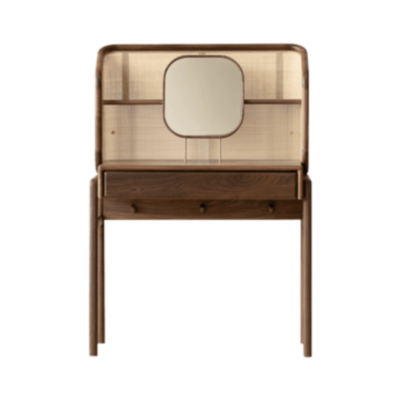 Danish Dressing Table | Ziihome Solid Timber | Single Draw with Woven Cane Mesh | Walnut 
