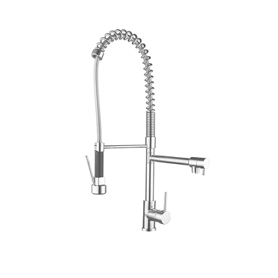 Kitchen Sink Mixer | Round Twin Outlets | Spring Pull-out Handle | Chrome