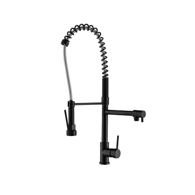 Kitchen Sink Mixer | Round Twin Oulets | Spring Pull-out Handle | Black 