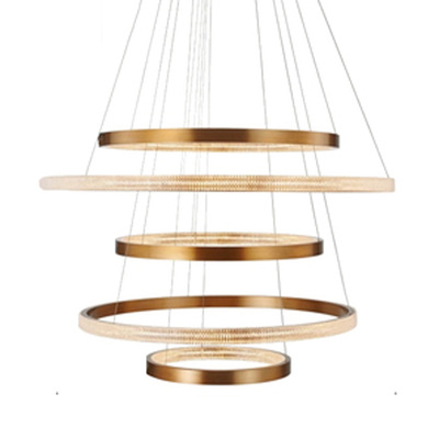 Clear Crystal 5 Layers Round Chandelier | Ceiling Pendant Lights | Gold Brass