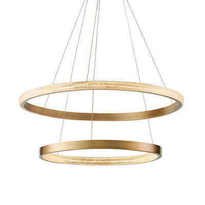 Clear Crystal Double Round Chandelier | Ceiling Pendant Lights | Gold Brass