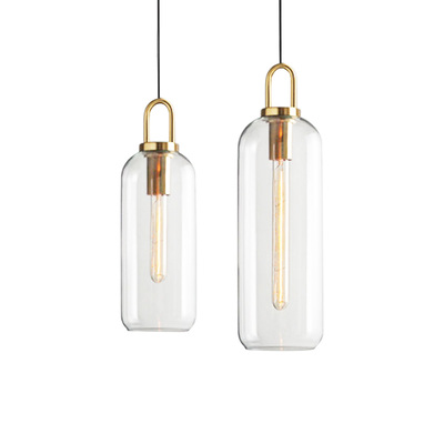 Vintage Burnished Brass Pendant | Clear Glass Tube | Edison Bulb