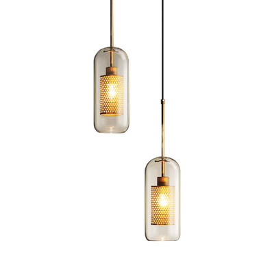 Vintage Burnished Brass Pendant | Industrial Mesh Tube | Edison Bulb