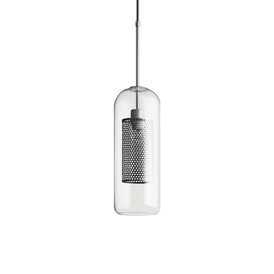 Vintage Titanium Grey Pendant | Industrial Mesh Tube | Edison Bulb
