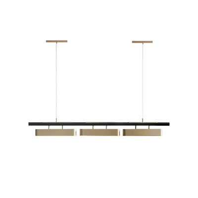 Lectory LED Pendant Lamp | Linear Elevated Rail | Brass Heads with Black Steel Rod