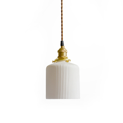Lectory LED Pendant Lamp | Porcelain Cylinder | Vintage Ceramic Shade | Brass Holder
