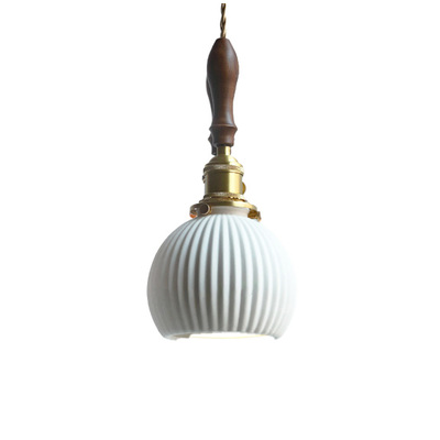 Lectory LED Pendant Lamp | Porcelain Service Bell | Vintage Ceramic Shade | Brass Walnut Holder