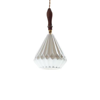 Lectory LED Pendant Lamp | Porcelain Earring | Vintage Ceramic Shade | Brass Walnut Holder