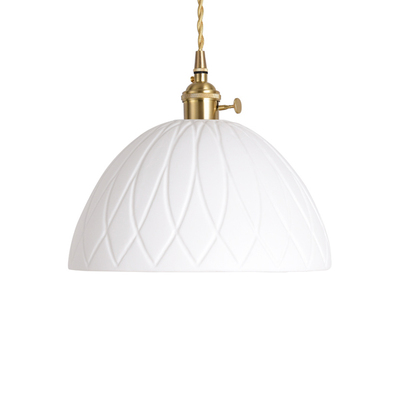 Lectory LED Pendant Lamp | Porcelain Dome | Vintage Varved Ceramic Shade | Brass Holder 