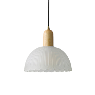 Lectory LED Pendant Lamp | Frosted Flower | Glass Shade With Timber Holder