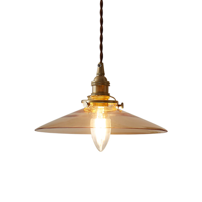 Lectory LED Pendant Lamp | Amber Glass Disc | Glass Shade With Brass Holder