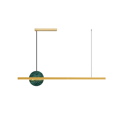 Lectory LED Linear Pendant Lamp | The Dusk | Brass Body | Green Marble Disk