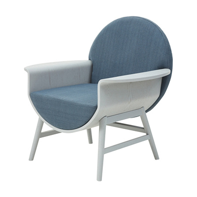 Scandinavian Full Moon Arm Chair | Light Blue + White Frame