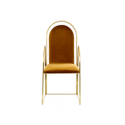 Lectory Danish Cygnus | Highback Arm Dining Chair Gold | Caramel Velvet 