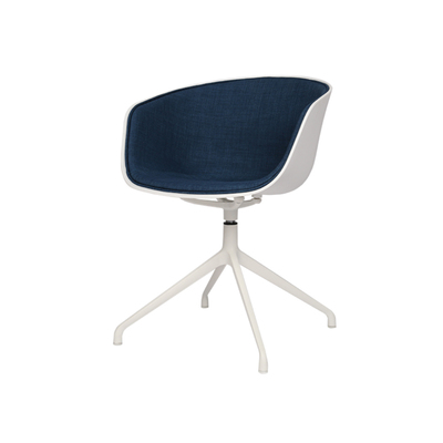 Danish Desk Office Chair | AAC20 Fabric Cover | Steel Swivel Base | White Frame + Blue Fabric