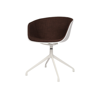 Danish Desk Office Chair | AAC20 Fabric Cover | Steel Swivel Base | White Frame + Brown Fabric