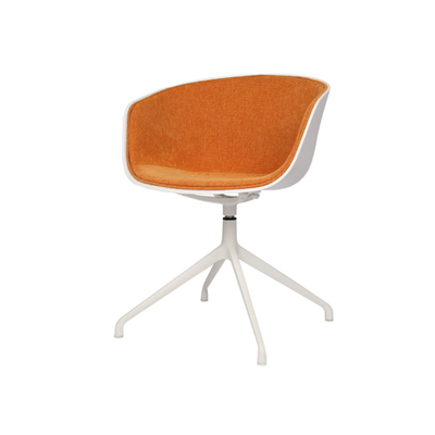 Danish Desk Office Chair | AAC20 Fabric Cover | Steel Swivel Base | White Frame + Orange Fabric