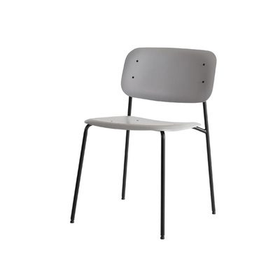Danish Dining Chair | Plywood Stackable | Black Frame Light Grey Timber + Maple Wood Grain