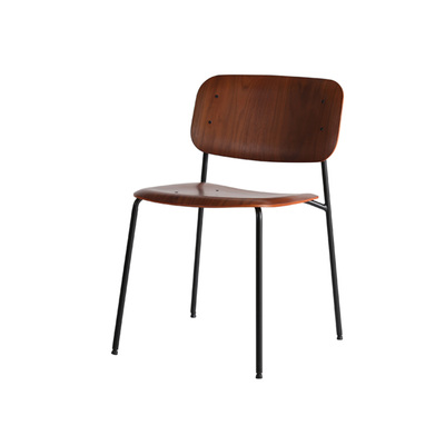 Danish Dining Chair | Plywood Stackable | Black Frame Dark Timber + Walnut Wood Grain