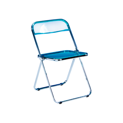 Nordic Dining Chair | Foldable Norlazy | Coloured Acrylic | Blue + Silver Frame